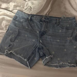 Seven7 Blue Distressed Floral Jean Shorts